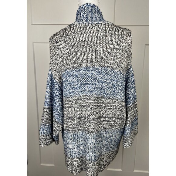 Vince Color Block Open Front Cardigan Sweater Cotton/Wool Blend Blue Gray XS/S - Picture 4 of 9